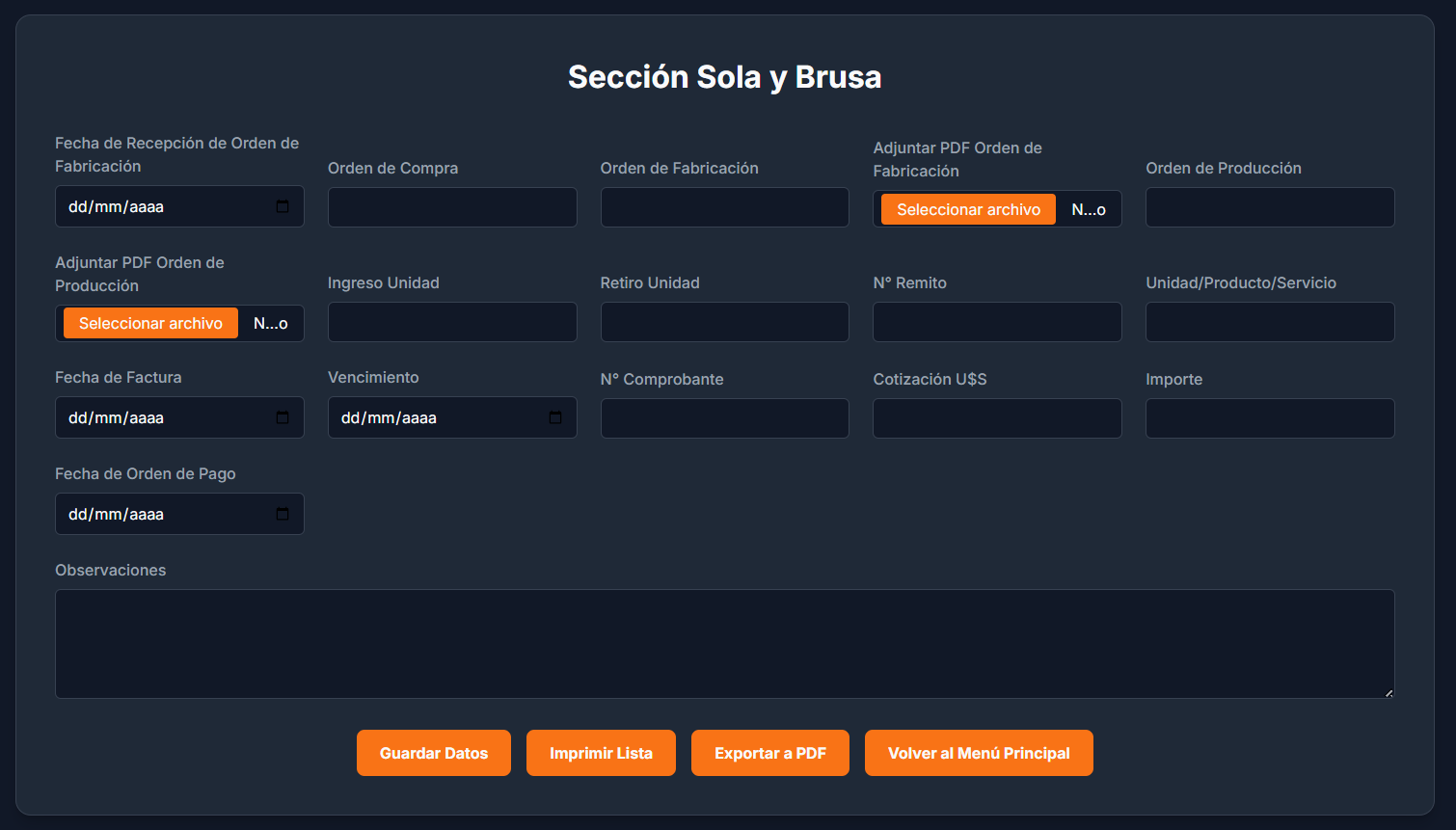 Formulario de la Sección Sola y Brusa